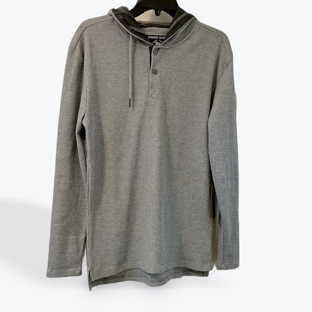 AMONGST OTHERS MEN GRAY Waffle Knit‎ Henley Hoodie Pullover Sweater M